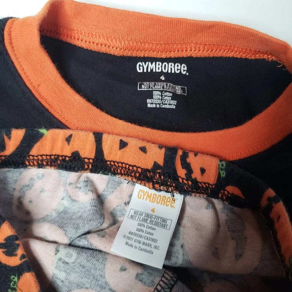 Gymboree Gymmies Pumpkin‎ Dino Pajama Set Toddler 4 Black Orange Halloween